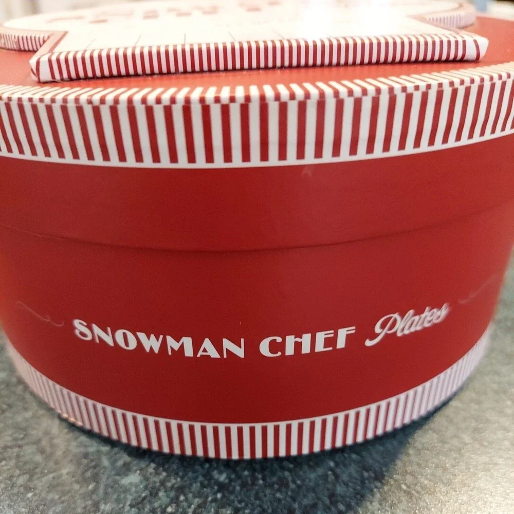 Set Of 4 Williams Sonoma Snowman Chef Dessert Plates New In Box